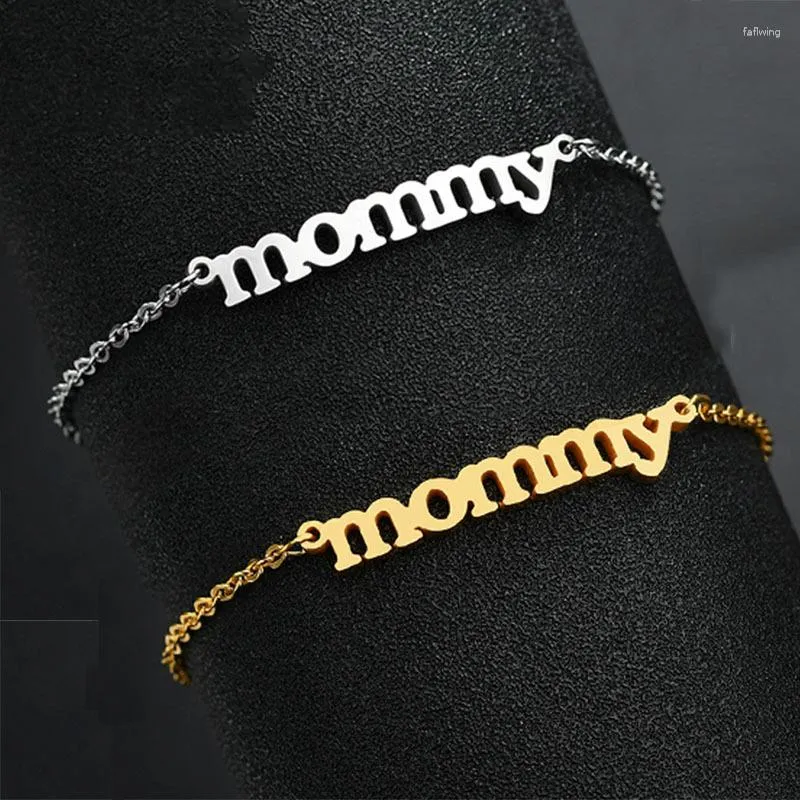 Charm Bracelets Joker Mommy Letter Stainless Steel Bracelet Jewelry Women Curved Double Color Mother Gift Dropship