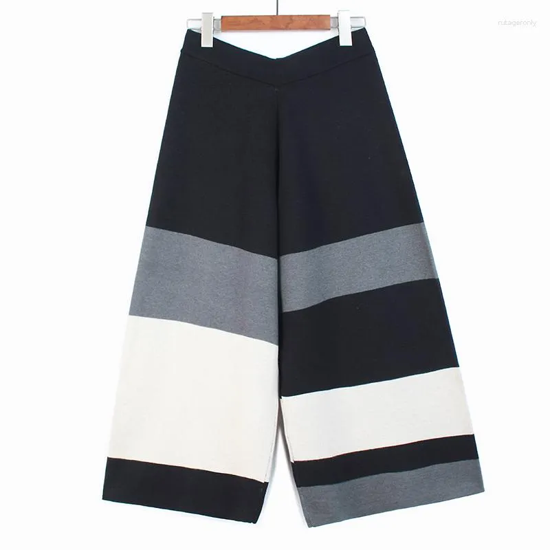 Kvinnor Pants Women Pant Color Matching Stripes Ankellängd Vintage Fashion High midja Stickning 2023