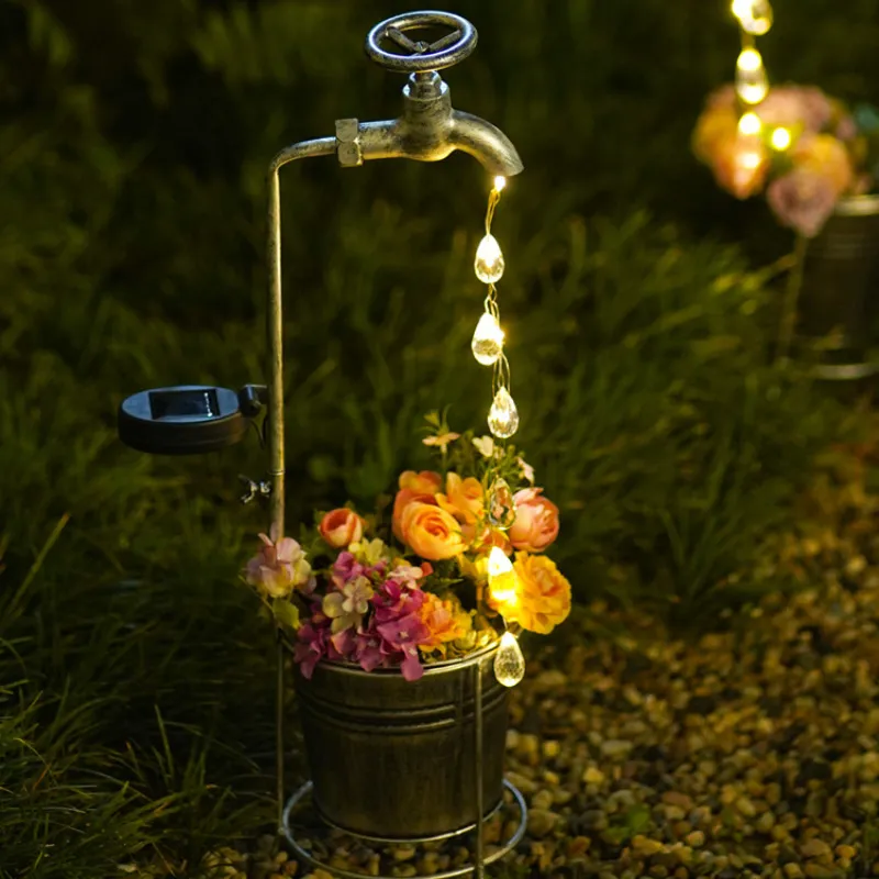 Metal Lantern Solar Watering Can Light Outdoor Solar Waterfall Lights Waterproof Hanging Light Garden Decor Fairy Art Decorative - 15