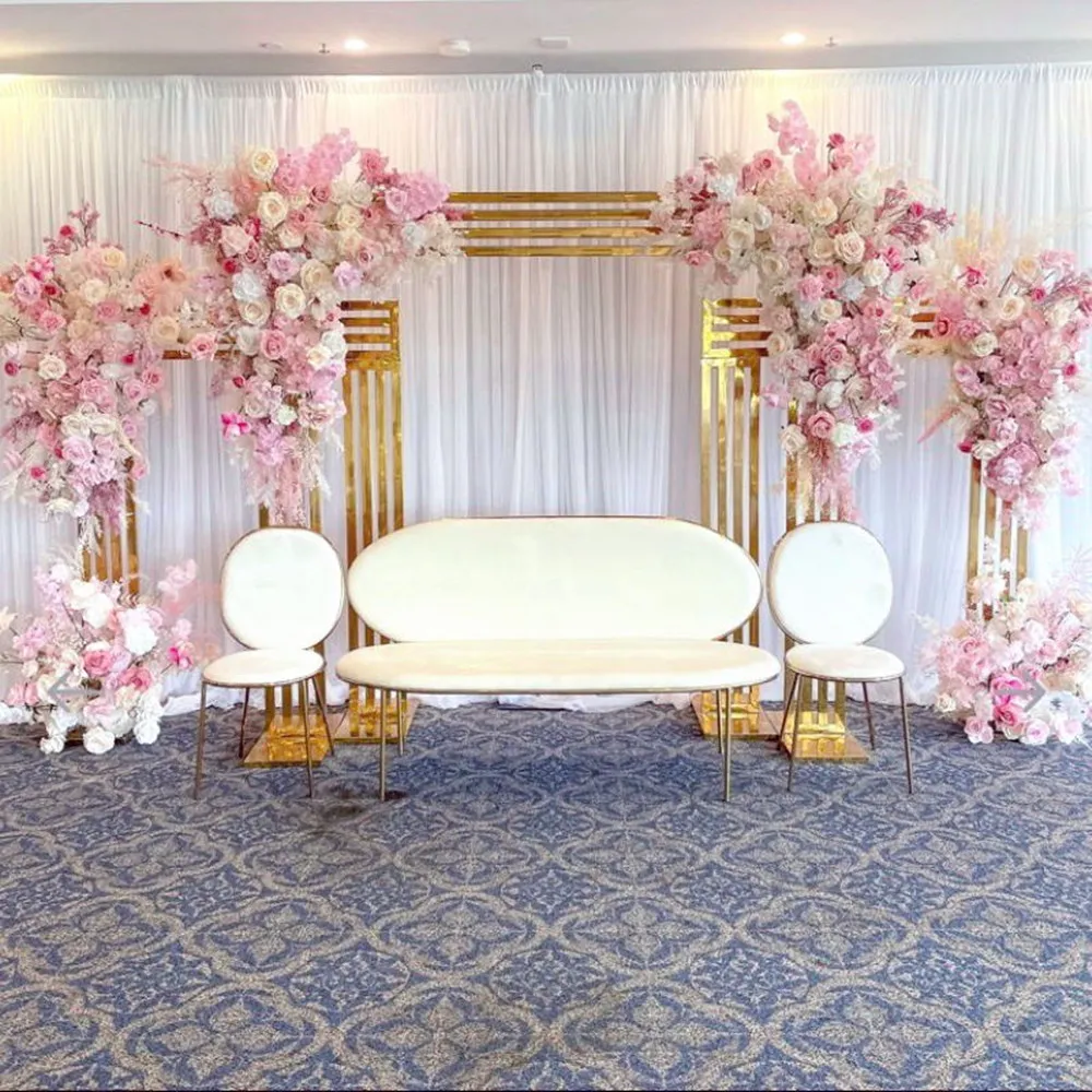 Fashion Wedding Decoration Arch Geometry Gilded Wrought Iron Shelf Screen Flower Stand For Party Event Backdrop Layout