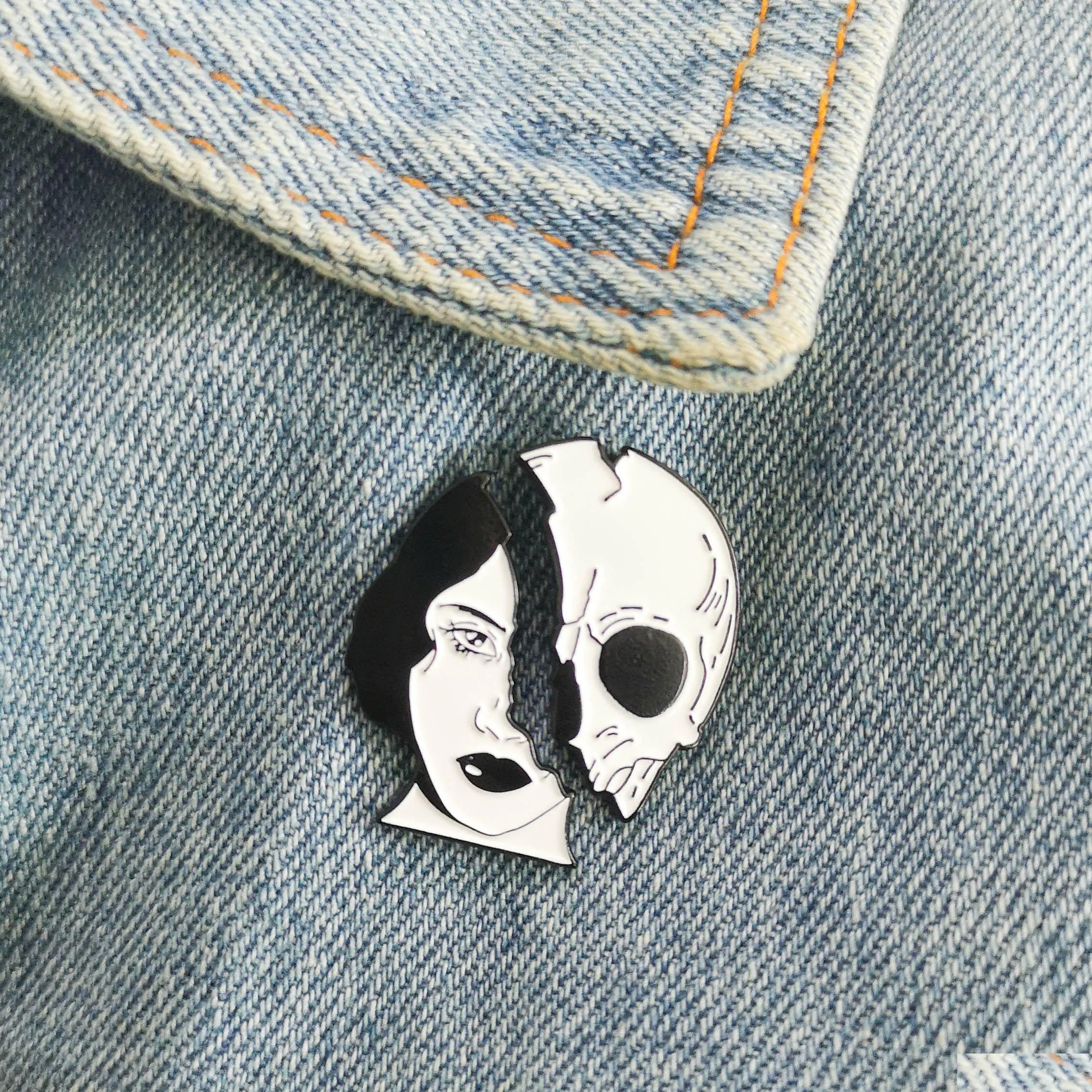 Broches Broches Amoureux Morts Femme Squelette Visage Épingles En Émail Personnalisé Skl Sac Vêtements Épinglette Badge Punk Cool Bijoux Cadeau Drop Deliver Dhrx1