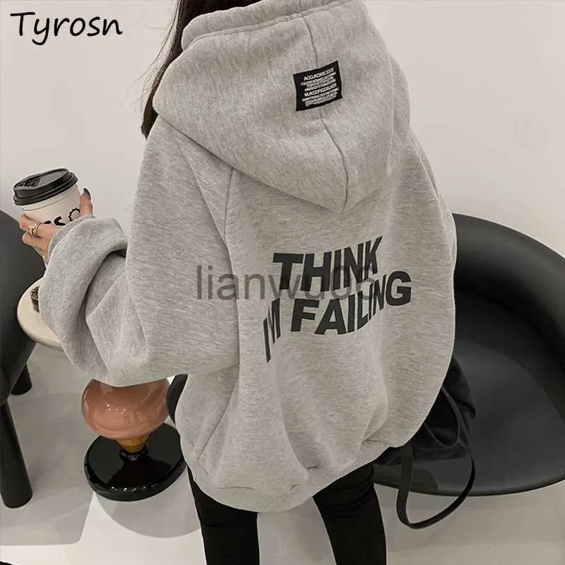 Kvinnors hoodies tröjor bokstäver tryck hoodies kvinnor high street förtjockning thicker outwear stilig lös allmatch huvtröjor tonåringar vinkel j230718