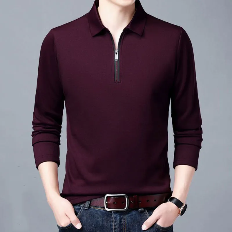 Męskie Polos Smart Casual Men's Solid Polo Shirt Spring Autumn Long Rękaw Zamek Business Fashion Lose Polos Tops Ubranie 230717