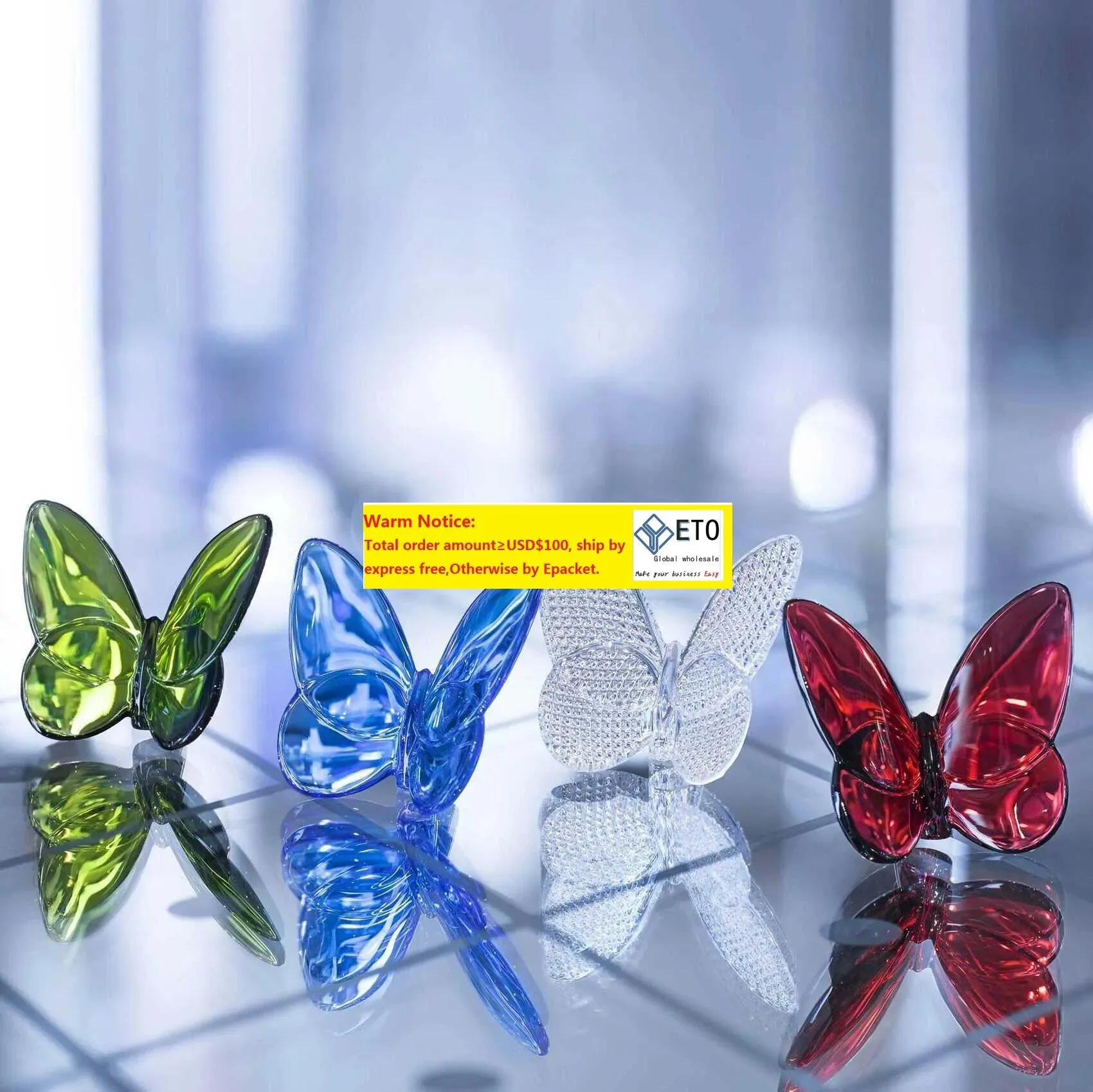 Objets décoratifs Figurines 2021 Butterfly Wings flottant en verre cristal Papillon Lucky Butterfly scintille vibrativement de couleur vive