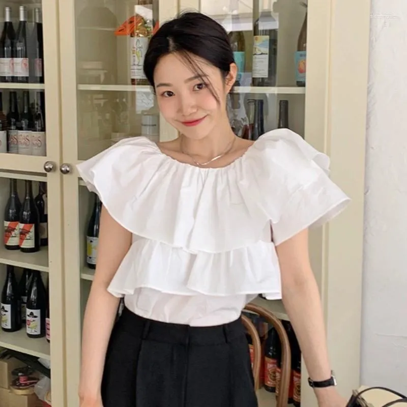 Korean Summer Fashion Womens French Frill Wala Blouse With Oblique Collar Double Ruffled Off Shoulder Design And Bubble Sleeves From Sleepinsect 18.46 DHgate.Com
