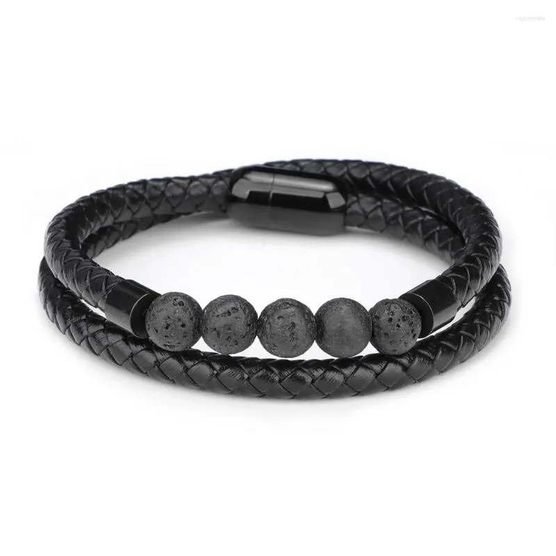 Charmarmband ZG Natural Stone äkta läder flätat rostfritt stål magnetiskt lås tiger ögonpärla armband unisex smycken