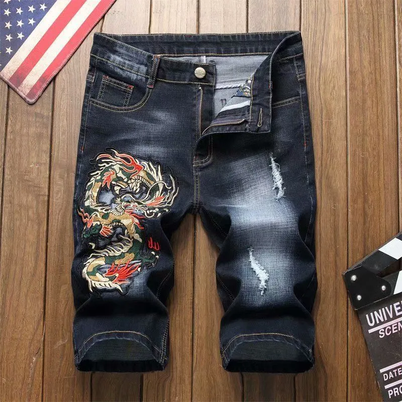 Jeans pour hommes Shorts ajustés Hommes 2023 Couleur de couture Style d'été Broderie Denim Pantalon Version coréenne Lavé Vintage Y2k 230718