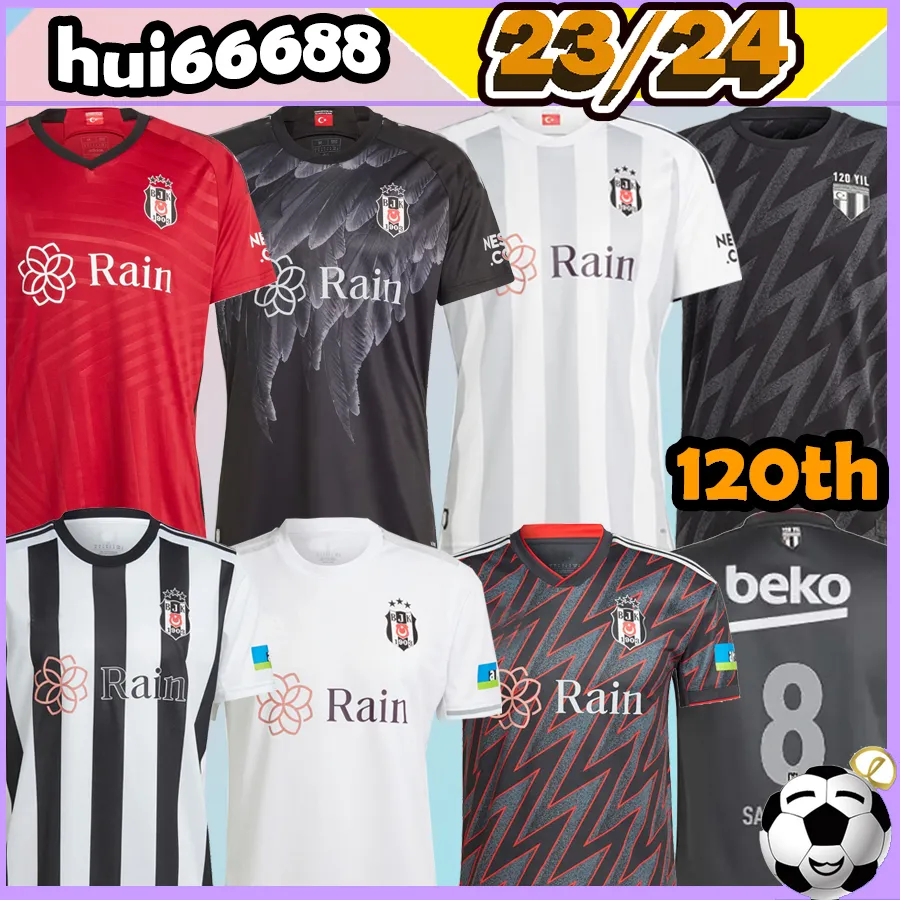 2023 Besiktas 120º Camisas de futebol 120º anos Karaman Aboubakar Larin Vida Rosier Montero Souza Nkoudou Salih ucan Hutchinson Ghezzal Home Away Camisa de futebol