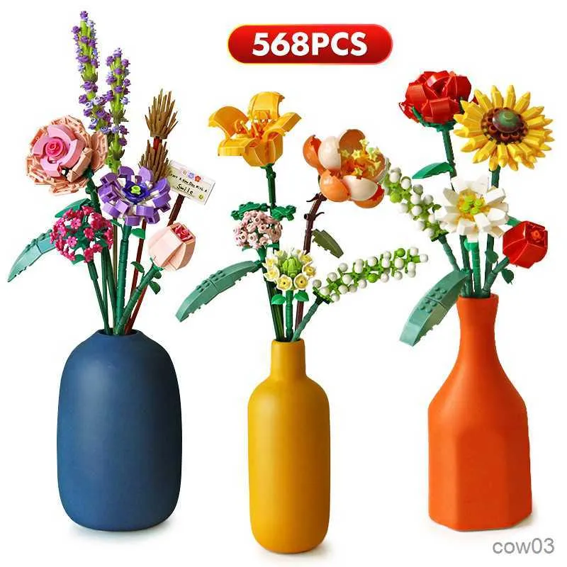 Blocchi Fiori colorati Bouquet Mini Building Blocks Amici Romantic Rose Girasole Mattoni Decorazione domestica Giocattoli fai da te per ragazze Regalo R230718