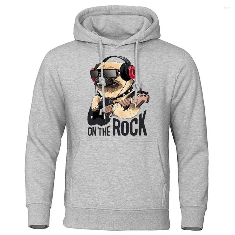 Men's Hoodies A Master Of The Electric Sound Pug Playing Guitar Hoodie Mens Cartoons Print Hoody Street Hip Hop Sweatshirt Casual Clothes