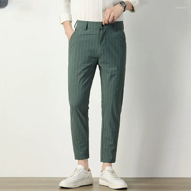 Trajes de hombre, pantalones de traje informales de negocios, pantalones formales rectos de cintura alta sólidos para hombre, estilo clásico largo de talla grande C5