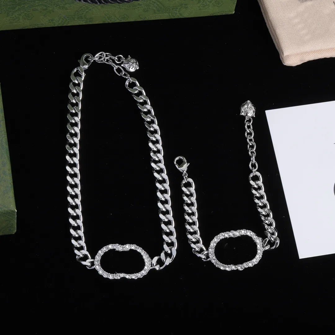 Hip hop Designed Cuba Necklace Chain Choker for Unisex lovers Thick Chain Bangle Silver Chain Letter With Diamond Women Men Couple Charm Designer Jewelry CGS13 --05