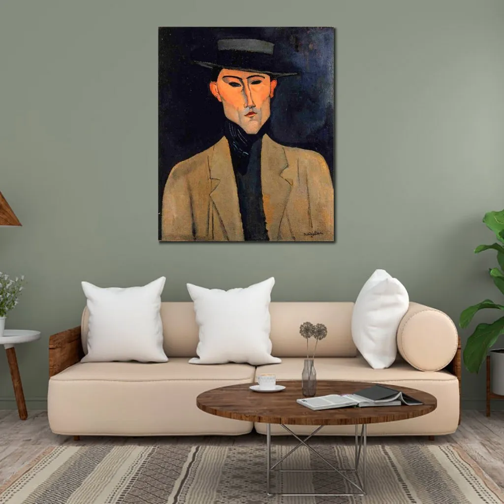 Figura abstrata arte em tela Retrato de um homem com chapéu Jose Pacheco Amedeo Modigliani Pintura Obras de arte pintadas à mão Decoração de quarto