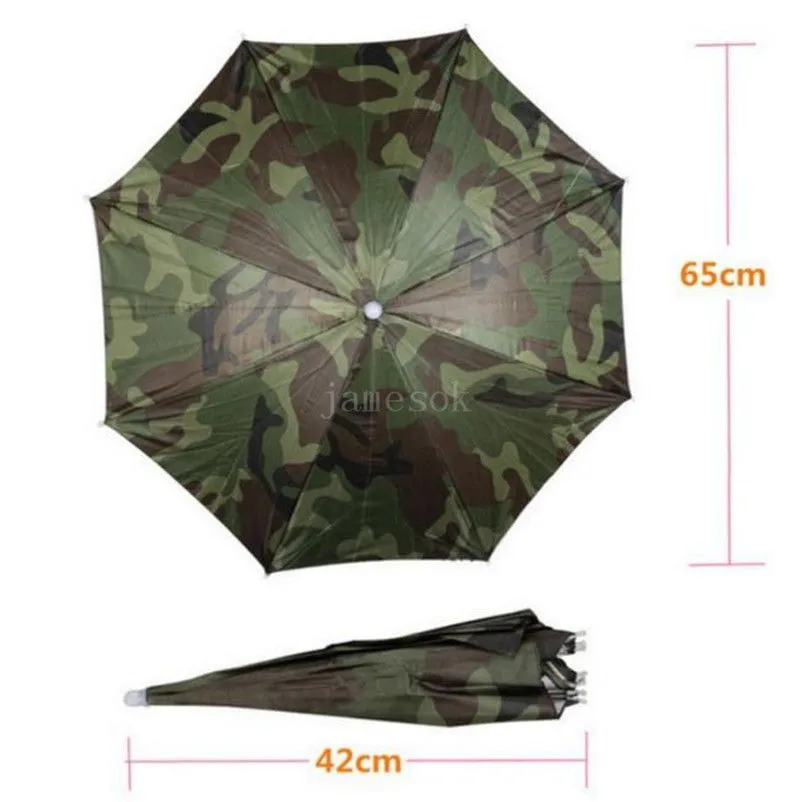 Portable Pluie Parapluie Chapeau Pliable En Plein Air Parasol Étanche Camping Pêche Golf Jardinage Chapeaux Camouflage Cap Beach Head de582