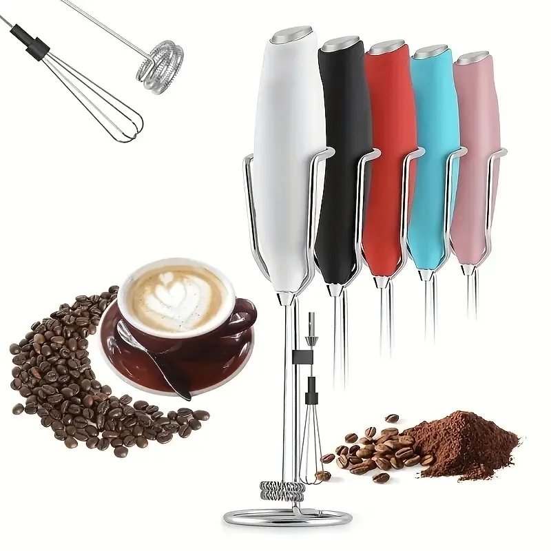 Mini espumador de café de 1 pieza, espumador de mano con soporte para batidor de acero inoxidable-espumador portátil para café, café con leche, Matcha