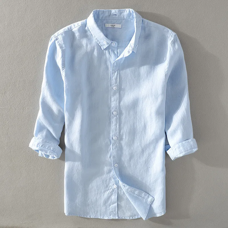 3/4 button down shirt mens sales