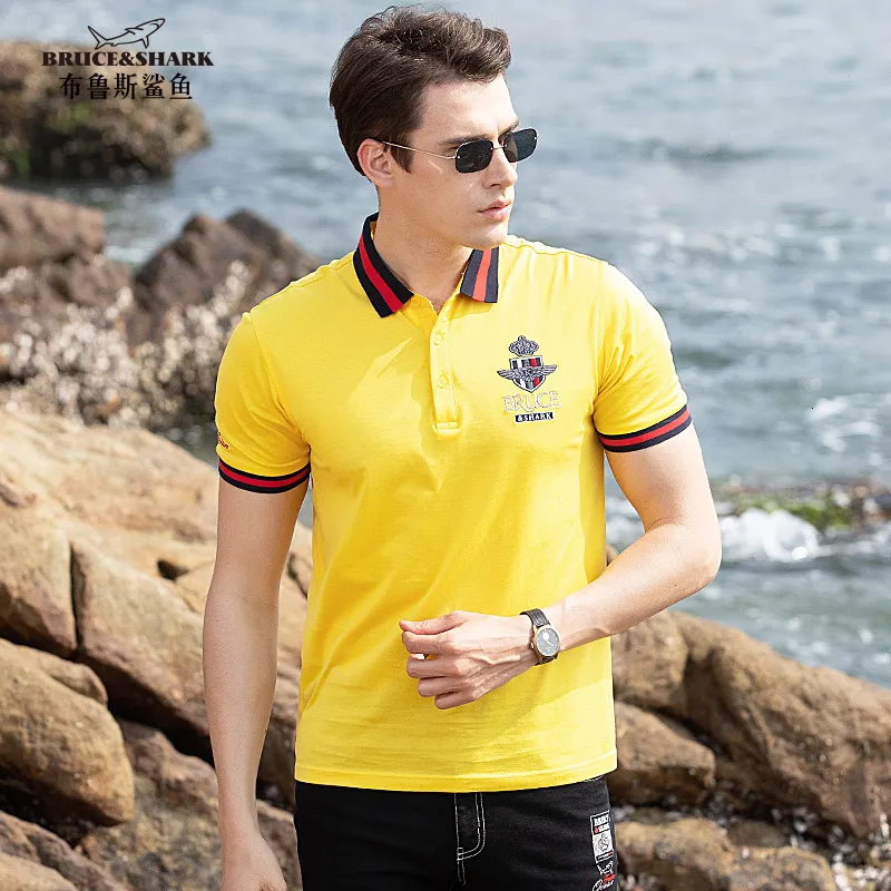 Polos pour hommes été coton mercerisé hommes Polo Bruce Shark marque de mode décontracté intelligent quotidien haut qualité hommes t-shirts 230717