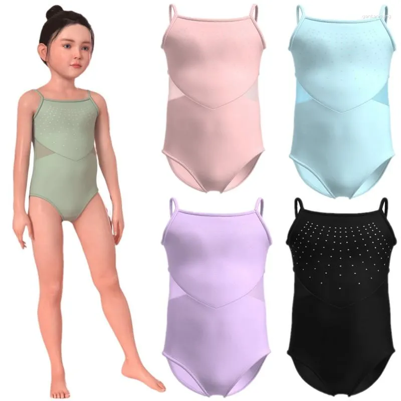 Stage Wear Leuke Meisjes Bodysuit Glanzende Steentjes Gymnastiekkleding Kinderen Mouwloos Ballet Dans Zomer Fashon Party Kostuum Jumpsuit