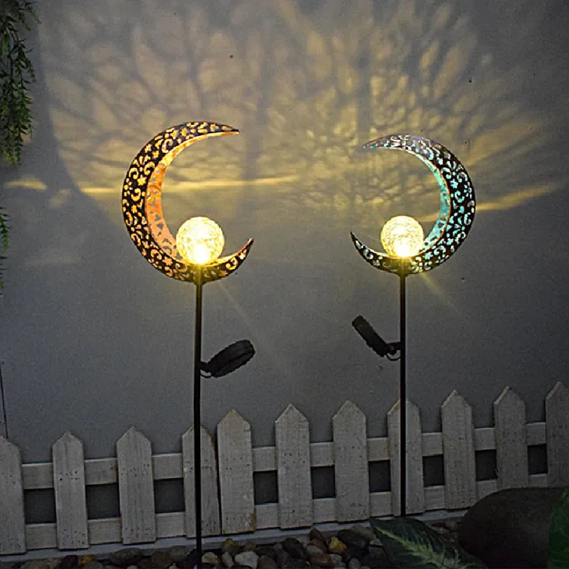 Gartendekorationen Mond Sonne Lichterkette im Freien Metall Solar Wasserdicht Dekor Retro Lampe für Tisch im Freien Terrasse Rasen Hof 230717