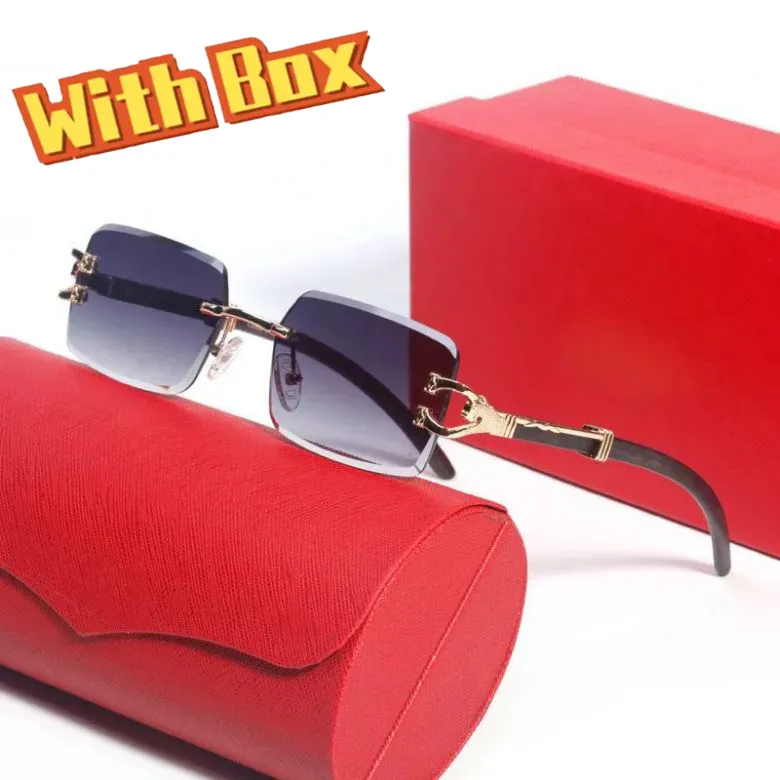 Herren-Sonnenbrille, Carti-Brille, Farbverlauf, randlose Sonnenbrille, Damenmode, UV400, Beach-Show-Brille, Büffelhorn, Gold, rechteckige Holzsonnenbrille mit Box