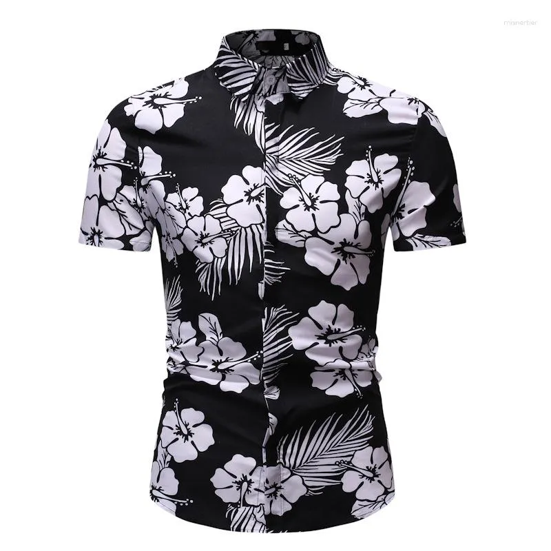 Camicie casual da uomo Summer Hawaiian Beach Print Camicia da uomo a maniche corte stampata a fiori con foglie Modello da uomo Top sociali classici