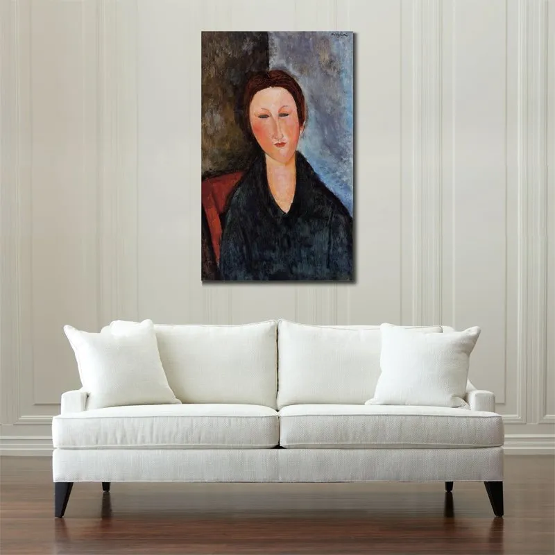 Handgemaakte Amedeo Modigliani canvas kunst voor lounge decor buste van een jonge vrouw schilderij modern wand decor