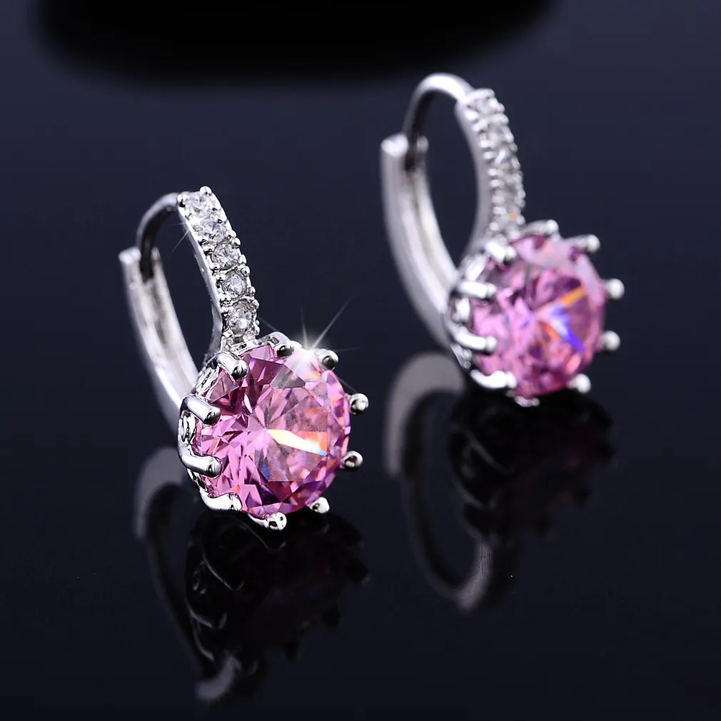 Nouvelle version de boucles d'oreilles en zircon avec diamants colorés à la mode pour femmes avec boucles d'oreilles rondes, vente en gros de bijoux d'oreille simples et élégants