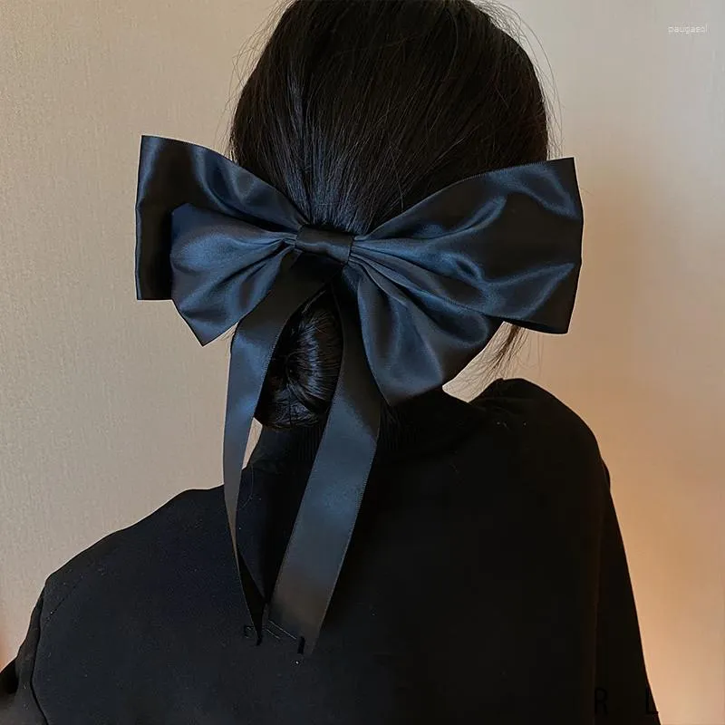 Hårklipp kvinnor stora båge hårnål sommarchiffong stor bowknot fläck Barrettes fasta färgklipptillbehör