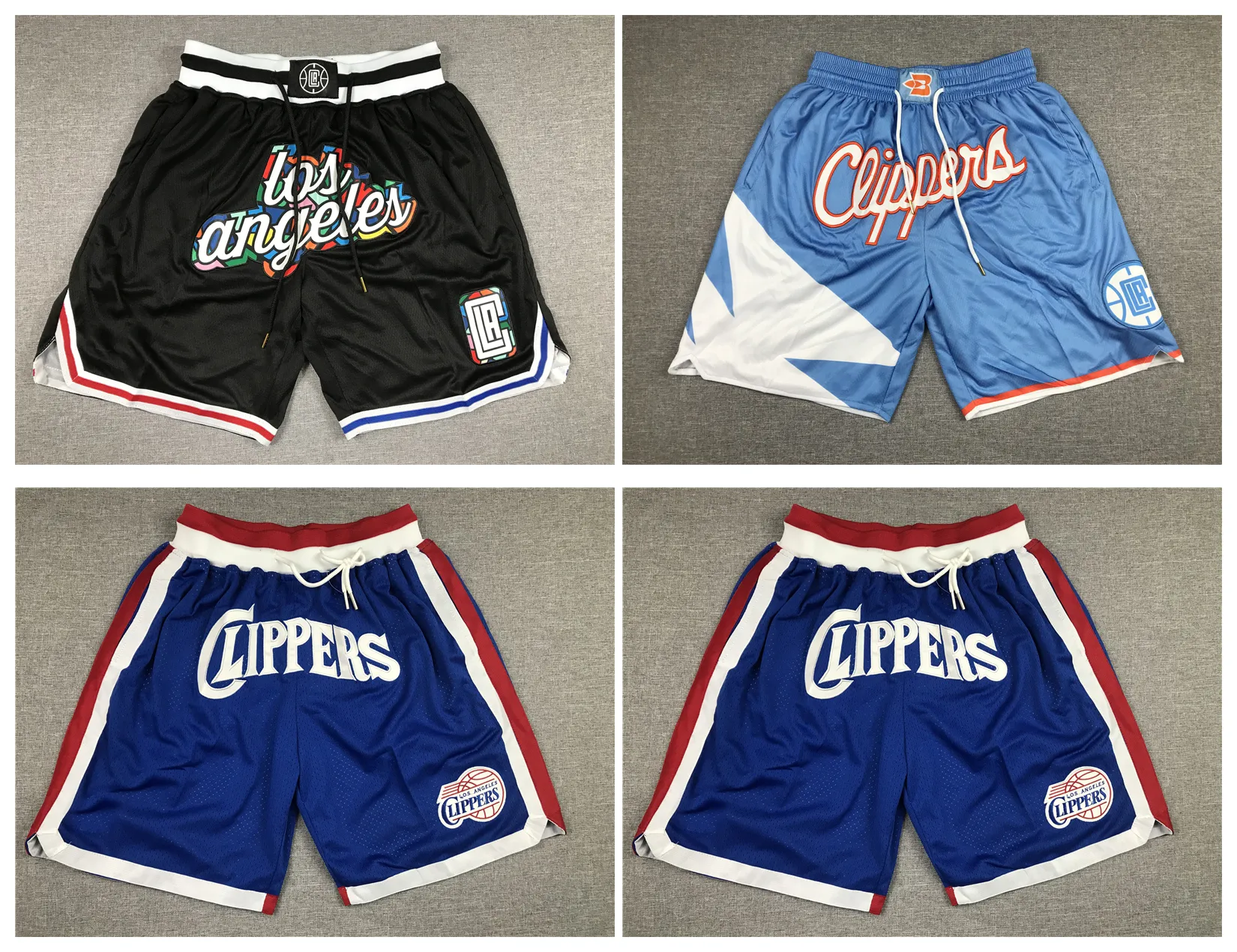 Clipper Basketball Short Hip Pop Laufhose mit Reißverschlusstasche, genäht, Rot, Schwarz, Weiß, Größe S-XXL