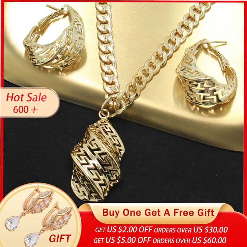 Wedding Jewelry Sets 18k Gold Plated Jewelry Set Dubai for Women Wedding Jewellery Sets Bride Necklace and Earrings African Luxury 230717