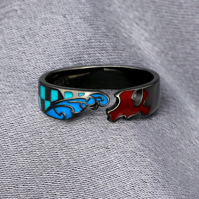 Demon Slayer Kamamon Tanjiro anillo joyería femenina regalo Anime inspirado banda abierta anillo ajustable Cosplay Kimetsu No Yaiba joyería