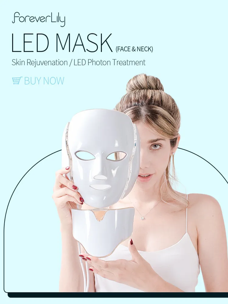 Dispositivos de cuidados faciais FaceNeck 7 cores LED máscara com pescoço Pon terapia remoção de rugas antiacne rejuvenescimento da pele 230617
