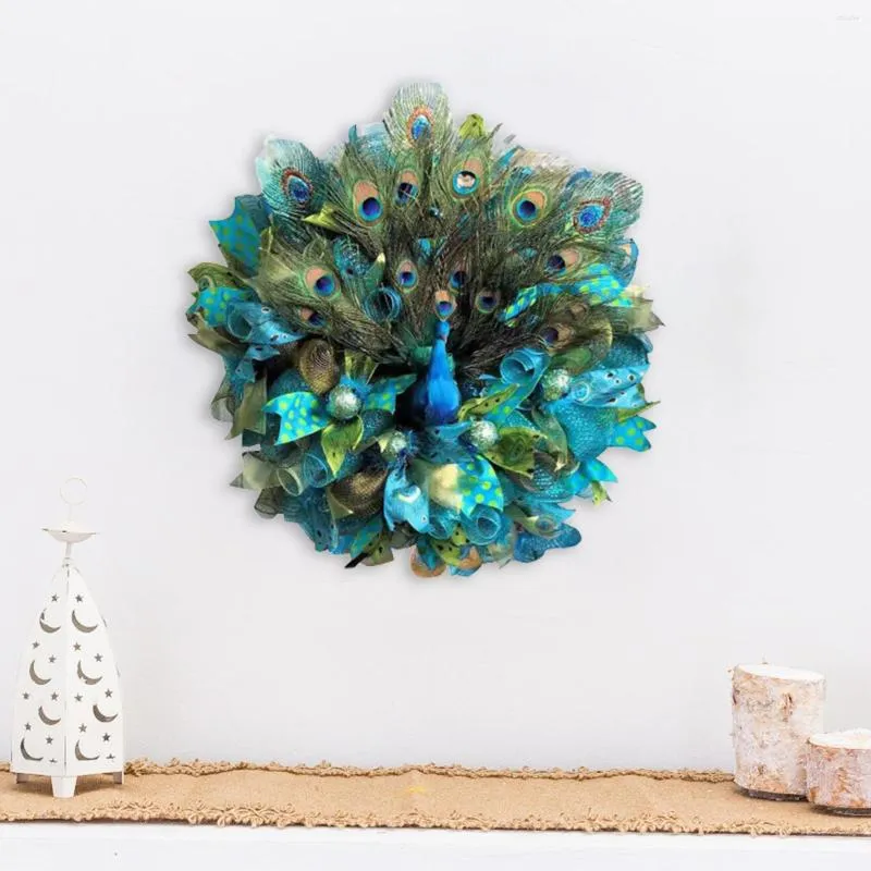Decorative Flowers Peacock Wreath Artificial Decor Wall 45cm Outdoor Indoor Round House Garland