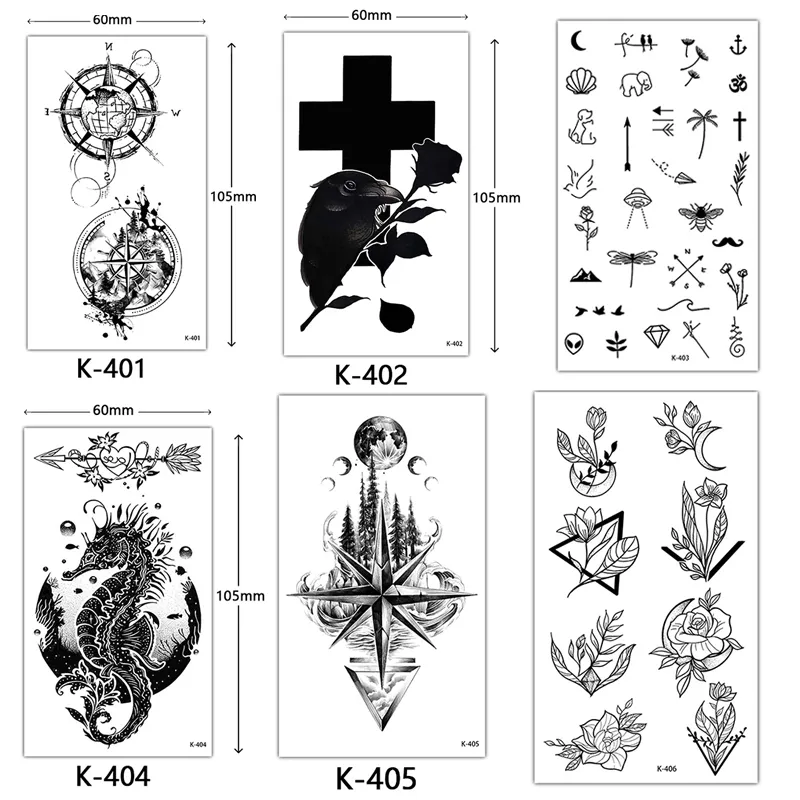 Sketch Tattoo Stickers Waterproof Fake Tattoo Words English Alphabet Flower Butterfly Temporary Tattoos For Women Adult Man
