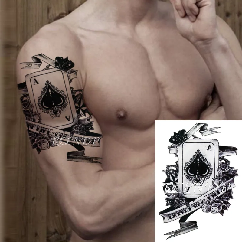 Wasserdichter temporärer Tattoo-Aufkleber, Poker, Pik-Ass, Buchstabe, Blumenkunst, Flash-Tatoo, gefälschte Tatto-Aufkleber für Mädchen, Männer, Frauen