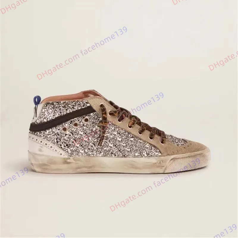 Chaussures de créateurs de mode Chaussures décontractées pour femmes Golden Mid Slide Star en cuir suédé Paillettes de luxe Classique Do-old Dirty Shoes Super Ball Star Baskets en cuir léopard