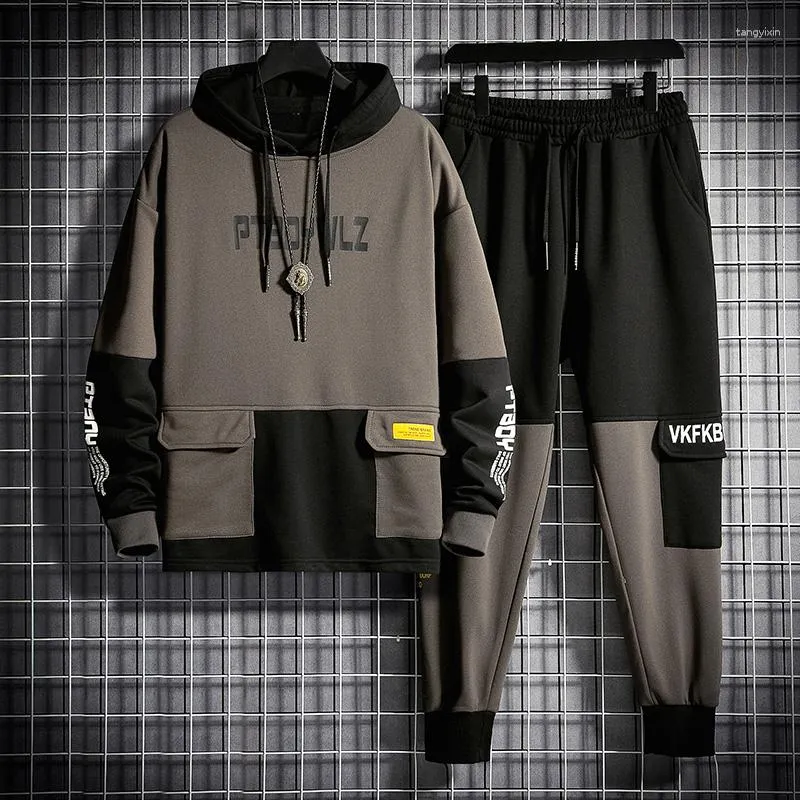 Survêtements pour hommes Survêtement pour hommes Jogging Suit Patchwork Hoodies Set Male Fleece Pants Workout Two Piece Sets Gym Sportswear Vêtements