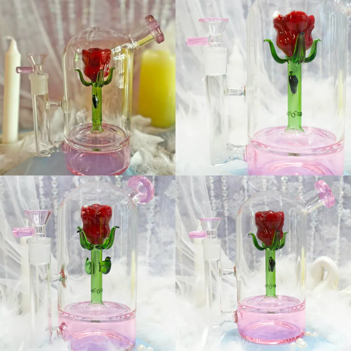 Vintage Red Rose Glass Bong Water Hookah Smoking Pipe Original Glass Factory Made can put customer logo by DHL UPS CNE