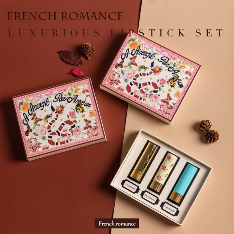 Rouge à lèvres 3 PCS Ensemble de rouge à lèvres de luxe Romance Velvet Lip Gloss Étanche Longue Durée Hydratant Femmes Lèvres Maquillage Beauté Cosmétiques Ensemble 230717