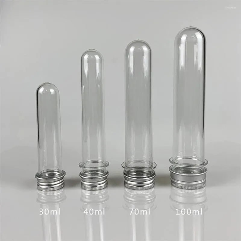 10 pièces 40 ML excellents Tubes à essai transparents en plastique avec bouchon en aluminium bouteilles fournitures scolaires équipements de laboratoire