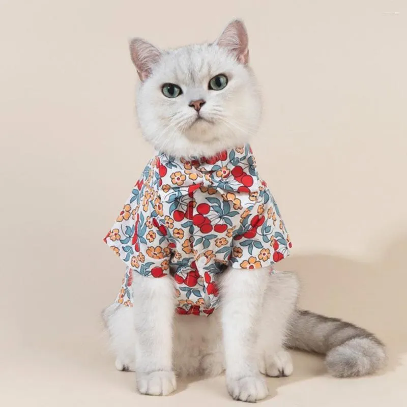 Costumes de chat chemise imprimée pour animaux de compagnie ensemble de chien lavable respirant avec fermeture à bouton nœud Costume Super doux sans décoloration pour l'été