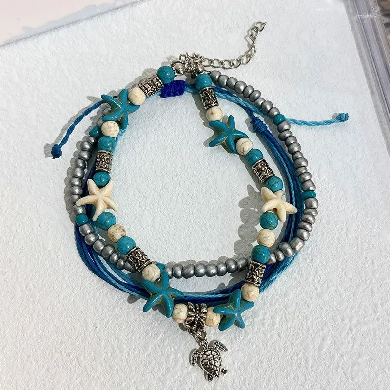 Bracelets de cheville en gros plage Style étoile de mer pied décorations tissés à la main Vintage perle cheville chaîne ensembles
