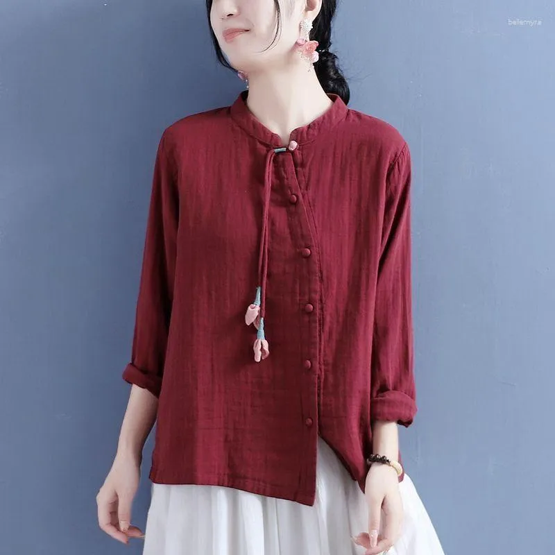 Ethnic Clothing 2023 Chinese Vintage Cotton Linen Hanfu Blouse Improved Loose Retro Zen Traditional Service