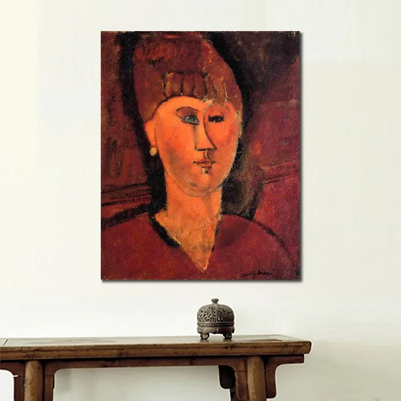 Figura femminile Astratta su tela Testa di donna dai capelli rossi Amedeo Modigliani Dipinto Dipinto a mano Opera d'arte Arredamento camera da letto