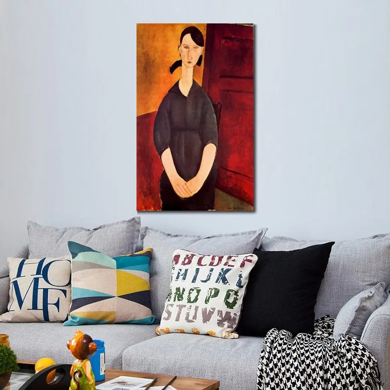 Handcrafted Wall Art Canvas Portrait of Paulette Jourdain Amedeo Modigliani Painting Portrait Artwork Modern Hotel Decor