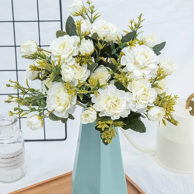 Dekorativa blommor konstgjorda pioner Silke för heminredning Högkvalitativ plast Fake Bouquet Wedding Table Centerpiece Decor
