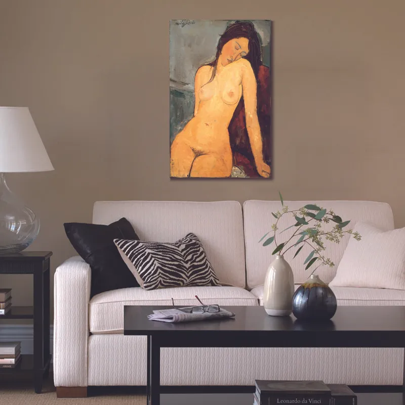 여성 피겨 캔버스 아트 누드 BATHER AMEDEO MODIGLIANI 그림 손으로 칠한 기름 현대 사무실 장식