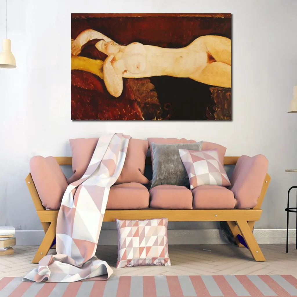Peinture nue toile Art fait à la main Amedeo Modigliani de femme inclinable huile oeuvre moderne décor à la maison