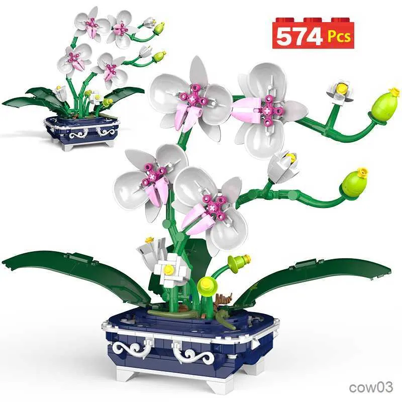 Blocos 574 PCS Cidade Mini Orquídea Vasos De Plantas Blocos de Construção Amigos Simulação Flor Orquídea Tijolos Casa Decoração Brinquedos Para Presente Infantil R230718