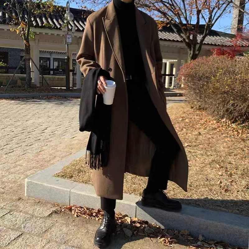 Mannen Wol Blends Winter Dikke Wollen Jas Mannen Warm Mode Oversized Lange Wollen Jas Koreaanse Losse Verdikte Wollen Trenchcoat heren Overjas HKD230718